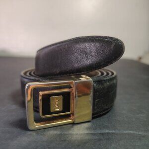 VINTAGE Yves Saint Laurent YSL Belt 42.5" 1" Black Leather Reversible Buckle